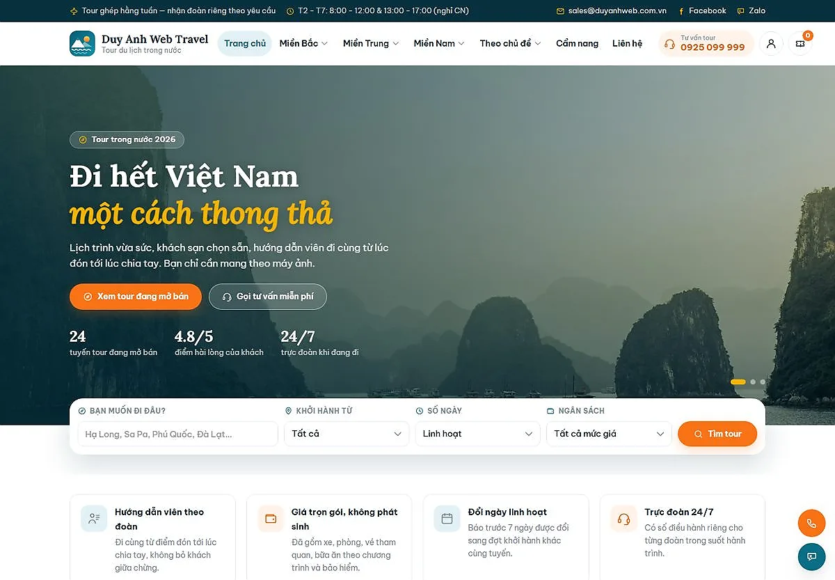Giao diện website du lịch do Duy Anh Web thiết kế